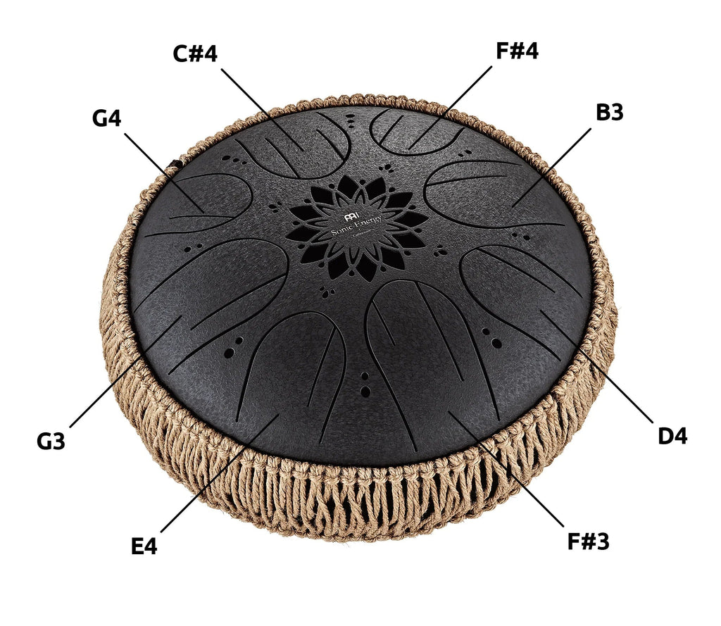 10" Medium Octave Steel Tongue Drum, B Minor, 8 Notes, 432 Hz, Black Utah Energy Healing Center