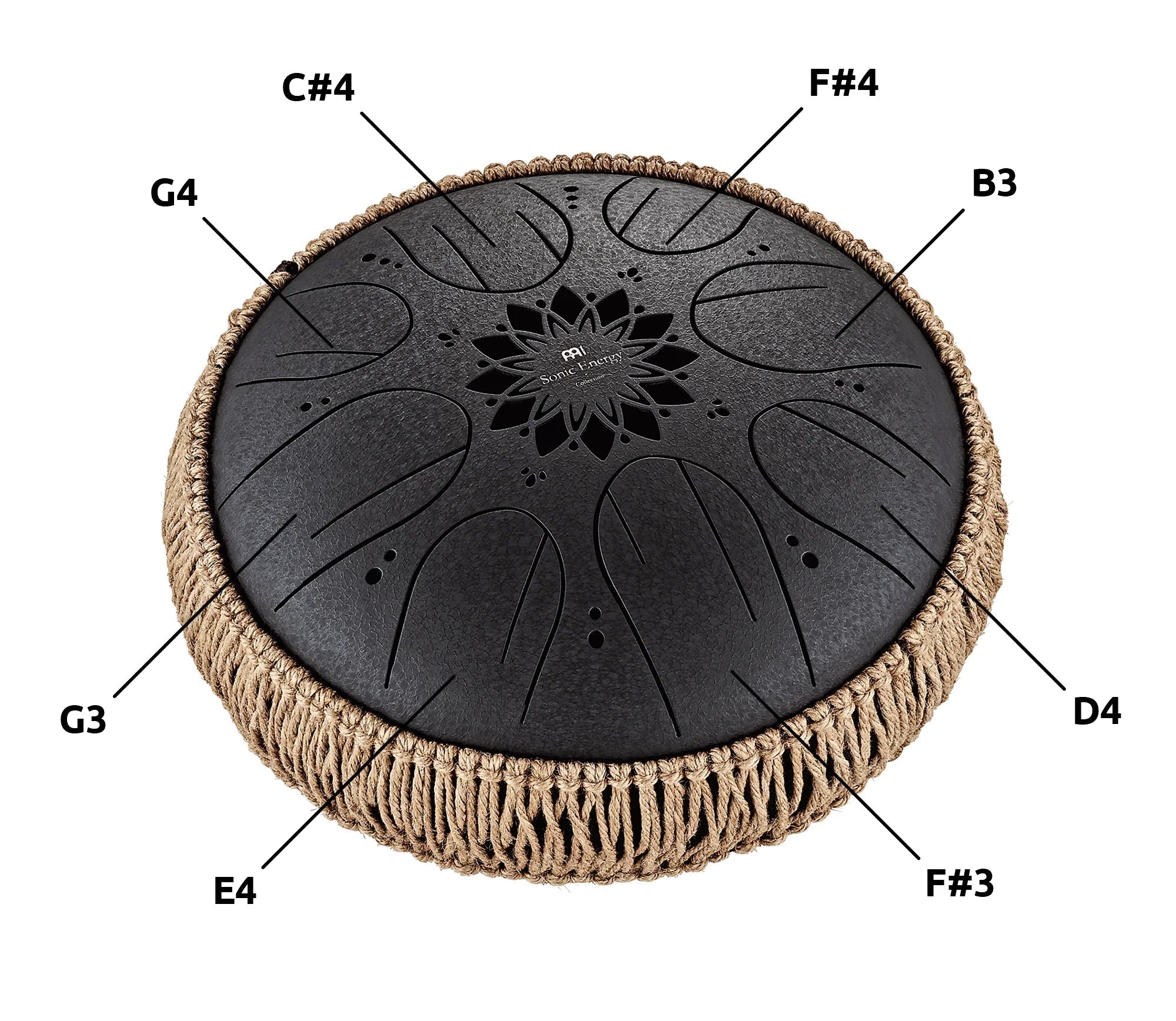 10" Medium Octave Steel Tongue Drum, B Minor, 8 Notes, 432 Hz, Black Utah Energy Healing Center