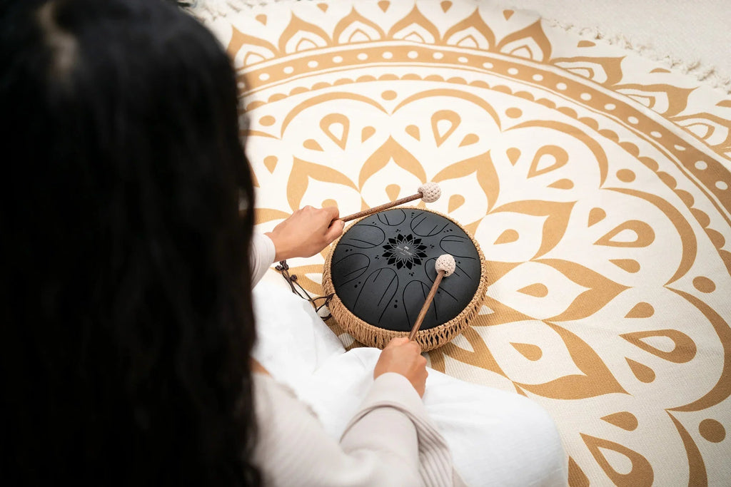 10" Medium Octave Steel Tongue Drum, B Minor, 8 Notes, 432 Hz, Black Utah Energy Healing Center