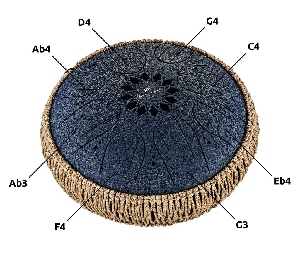 10" Medium Octave Steel Tongue Drum, C Minor, 8 Notes, 432 Hz, Navy Blue Utah Energy Healing Center