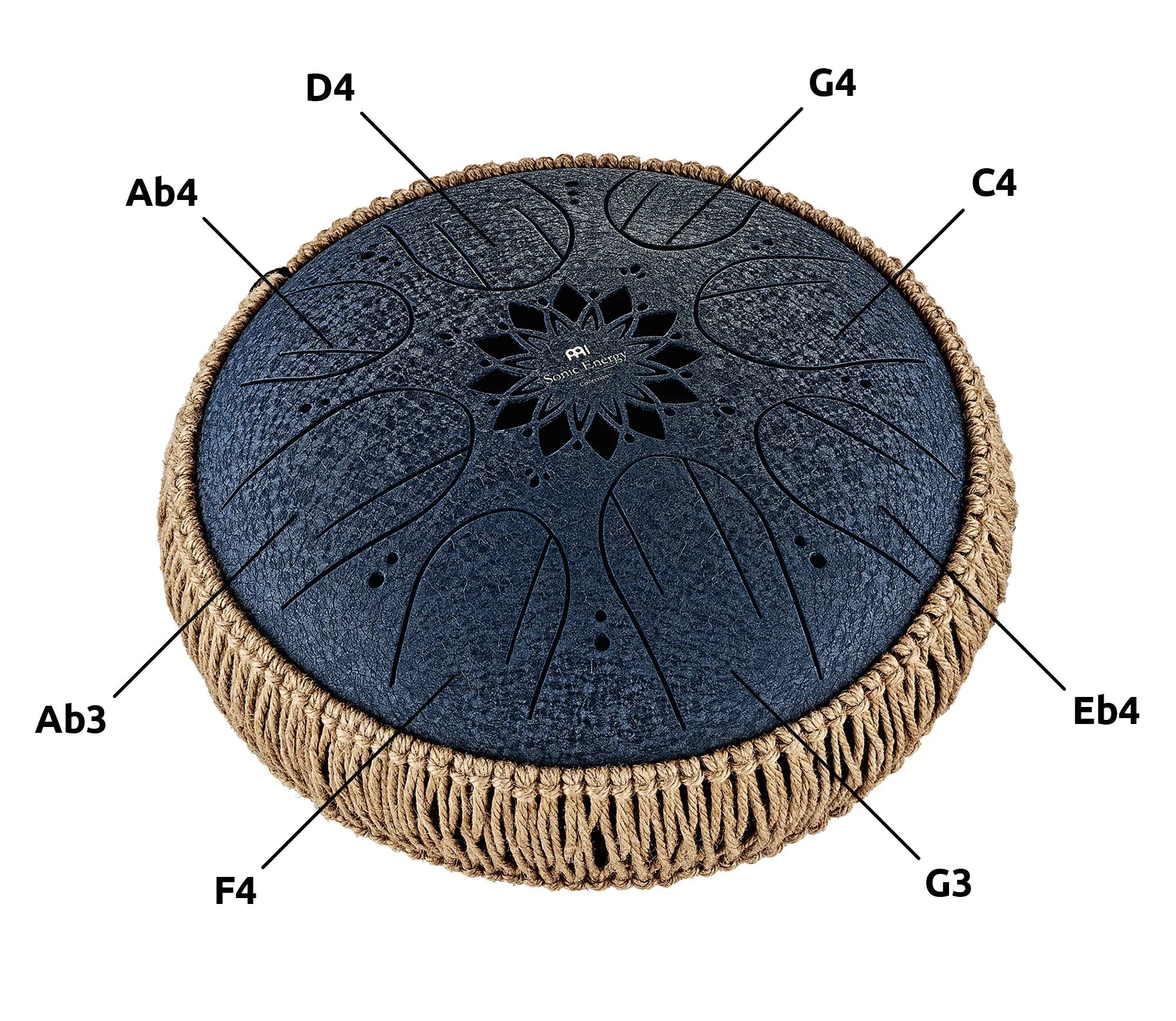 10" Medium Octave Steel Tongue Drum, C Minor, 8 Notes, 432 Hz, Navy Blue Utah Energy Healing Center