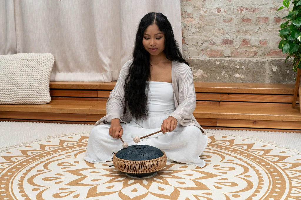 10" Medium Octave Steel Tongue Drum, C Minor, 8 Notes, 432 Hz, Navy Blue Utah Energy Healing Center