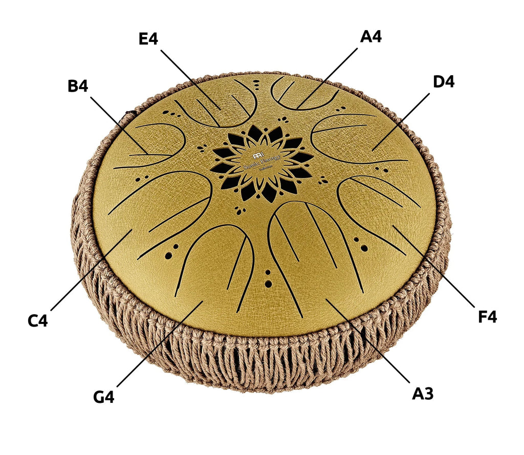 10" Medium Octave Steel Tongue Drum, C Major, 8 Notes, 432 Hz, Gold Utah Energy Healing Center