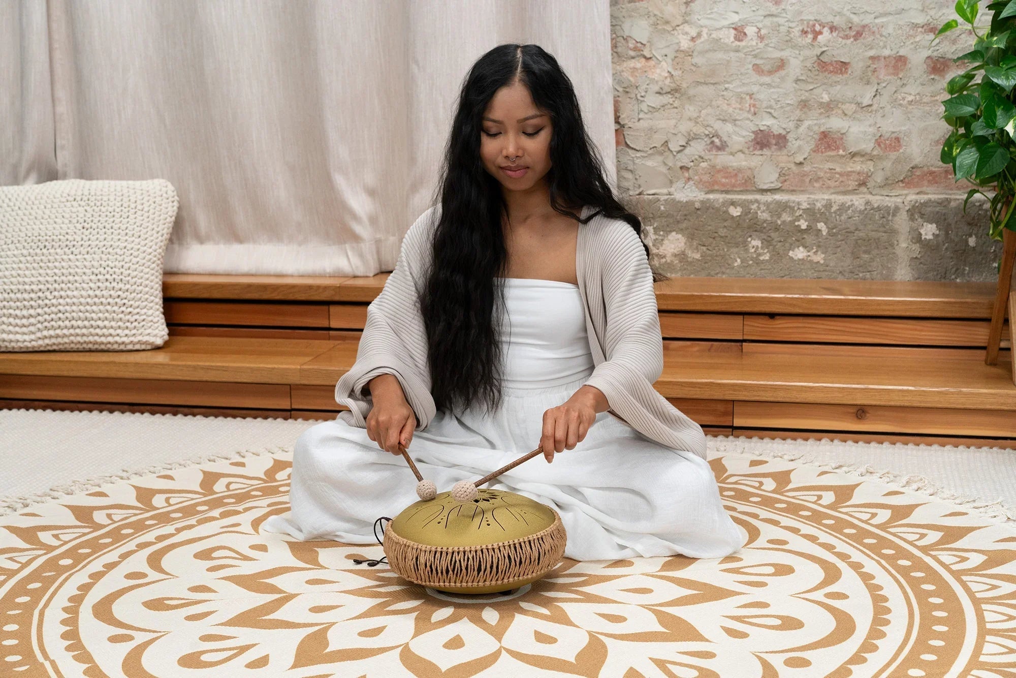 10" Medium Octave Steel Tongue Drum, C Major, 8 Notes, 432 Hz, Gold Utah Energy Healing Center