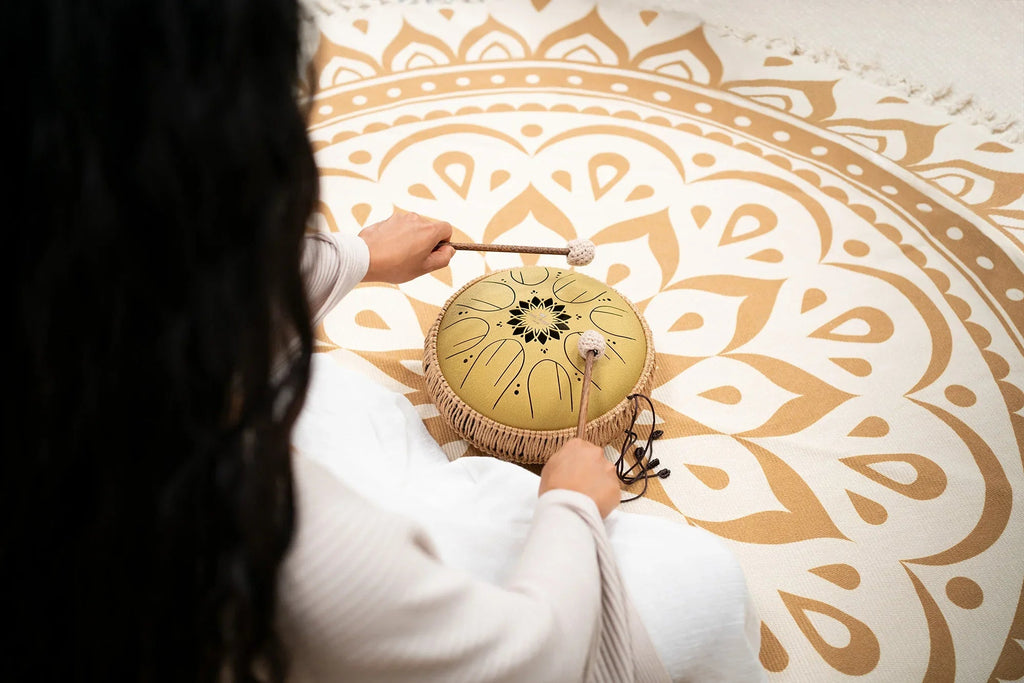 10" Medium Octave Steel Tongue Drum, C Major, 8 Notes, 432 Hz, Gold Utah Energy Healing Center