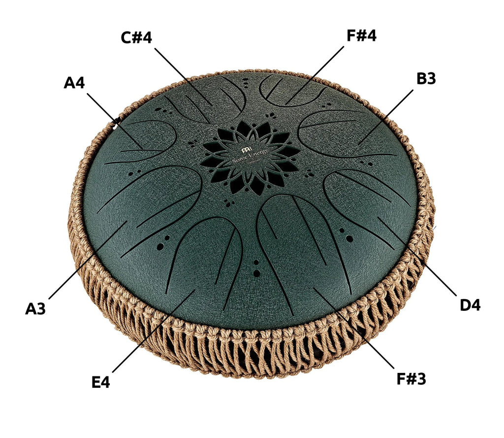 10" Medium Octave Steel Tongue Drum, F# Minor, 8 Notes, 432 Hz, Dark Green Utah Energy Healing Center