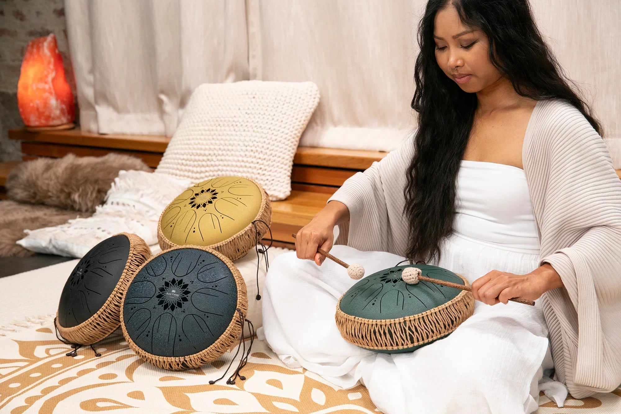 10" Medium Octave Steel Tongue Drum, F# Minor, 8 Notes, 432 Hz, Dark Green Utah Energy Healing Center