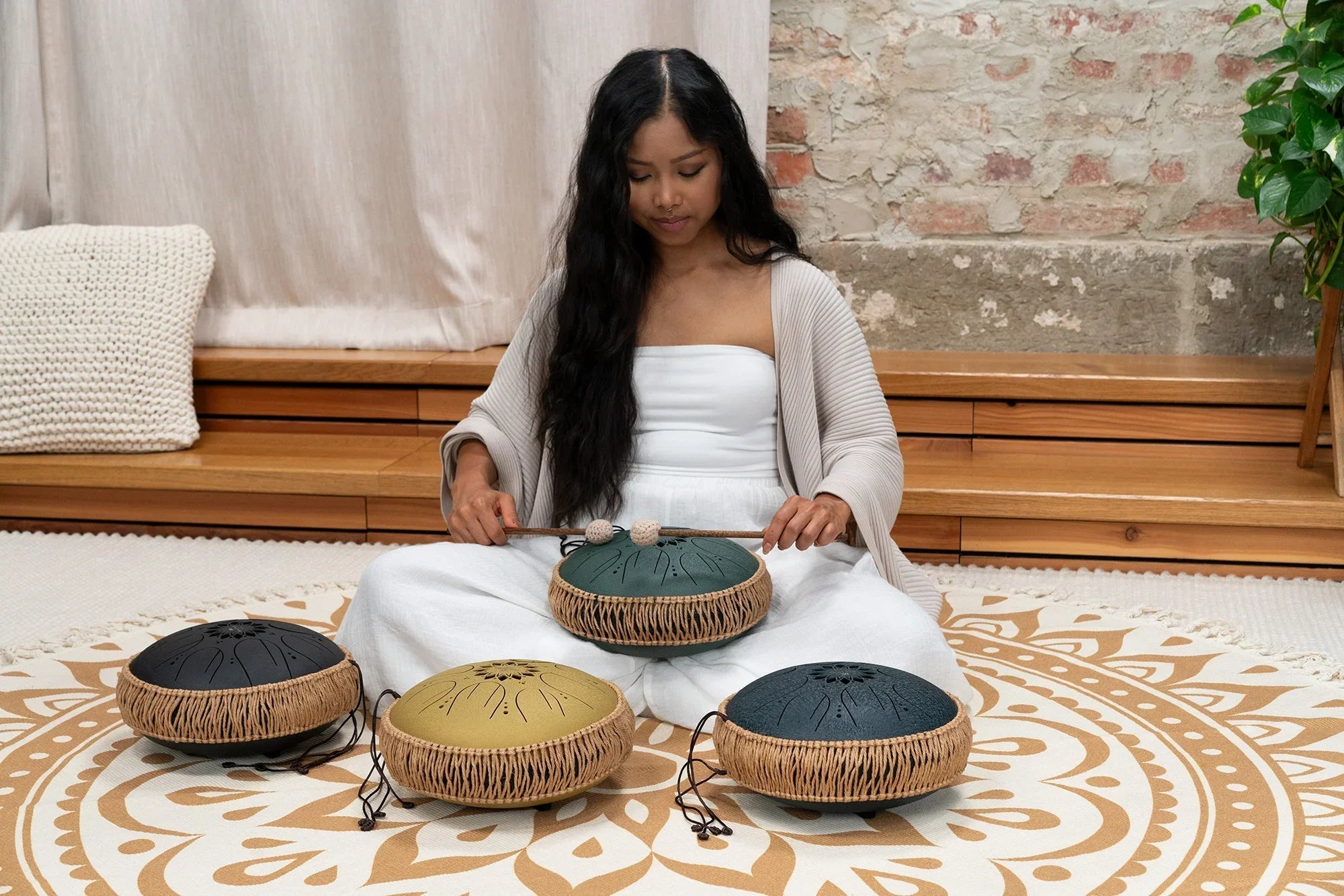 10" Medium Octave Steel Tongue Drum, F# Minor, 8 Notes, 432 Hz, Dark Green Utah Energy Healing Center