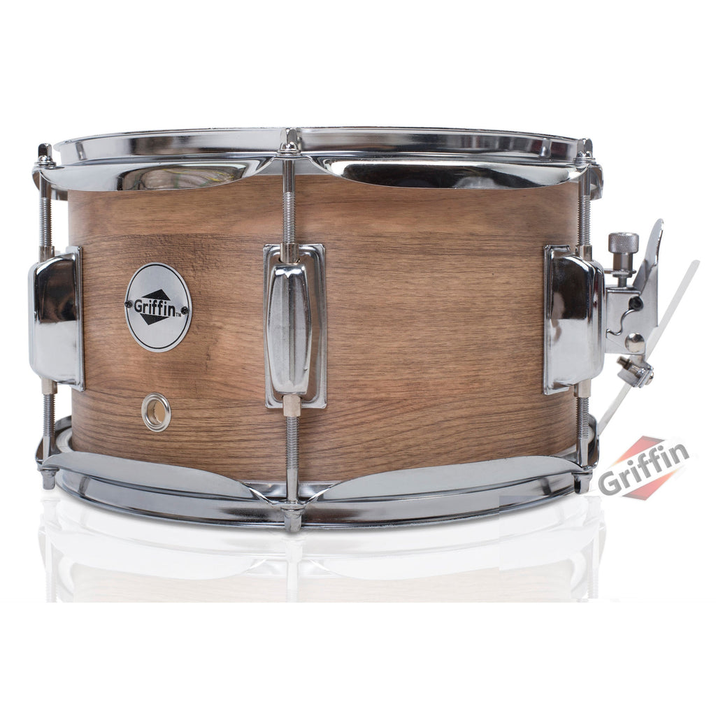 Popcorn Soprano Snare Drum by GRIFFIN | Acoustic Firecracker 10"x6" Poplar Wood Shell with Oakwood PVC | Mini Concert Marching Percussion Musical Instrument with Snare Throw Off, Drummers Key & Head GeekStands.com