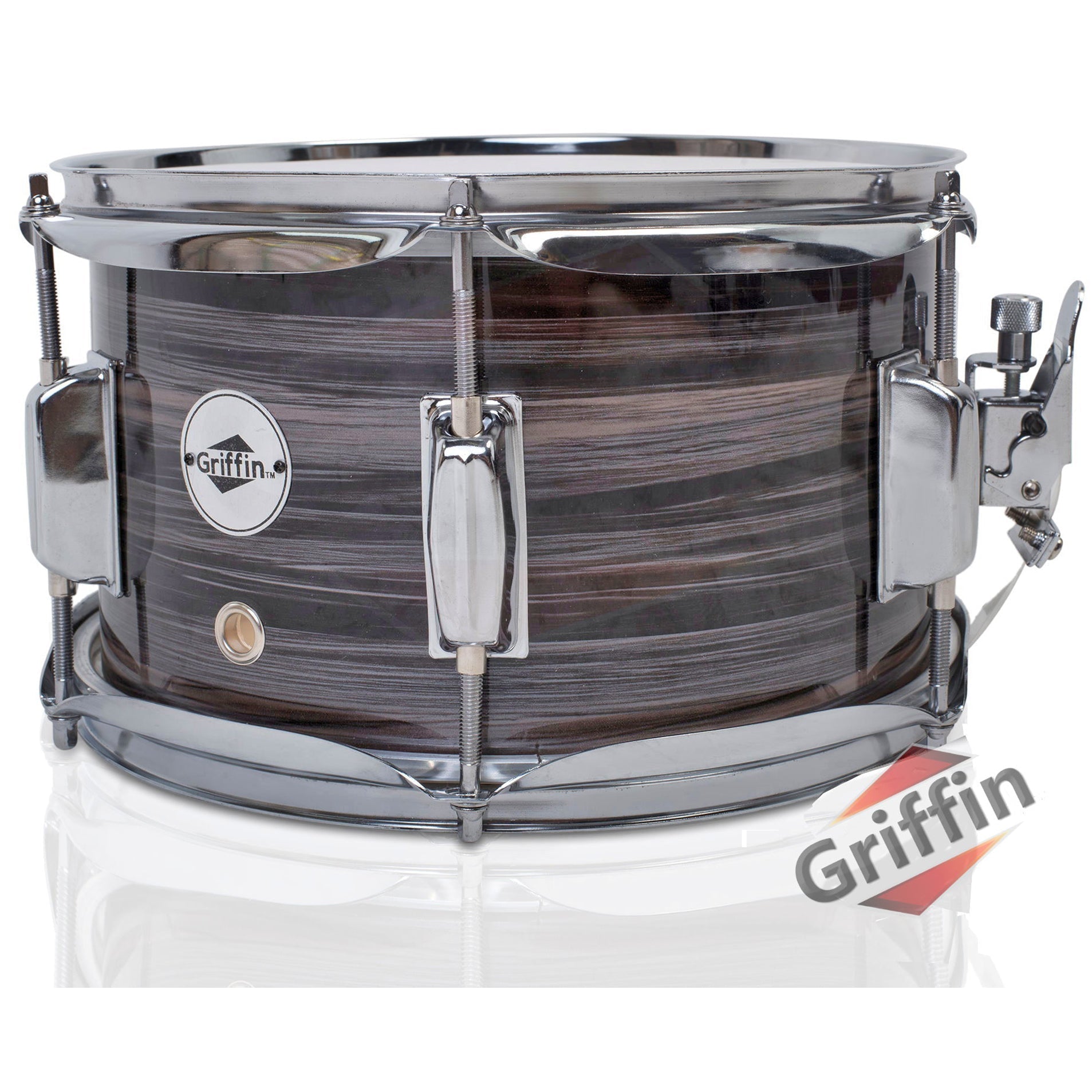 Popcorn Snare Drum by GRIFFIN - Firecracker Acoustic 10" x 6" Poplar Shell with Zebra Wood PVC - Soprano Mini Concert Marching Percussion Instrument GeekStands.com