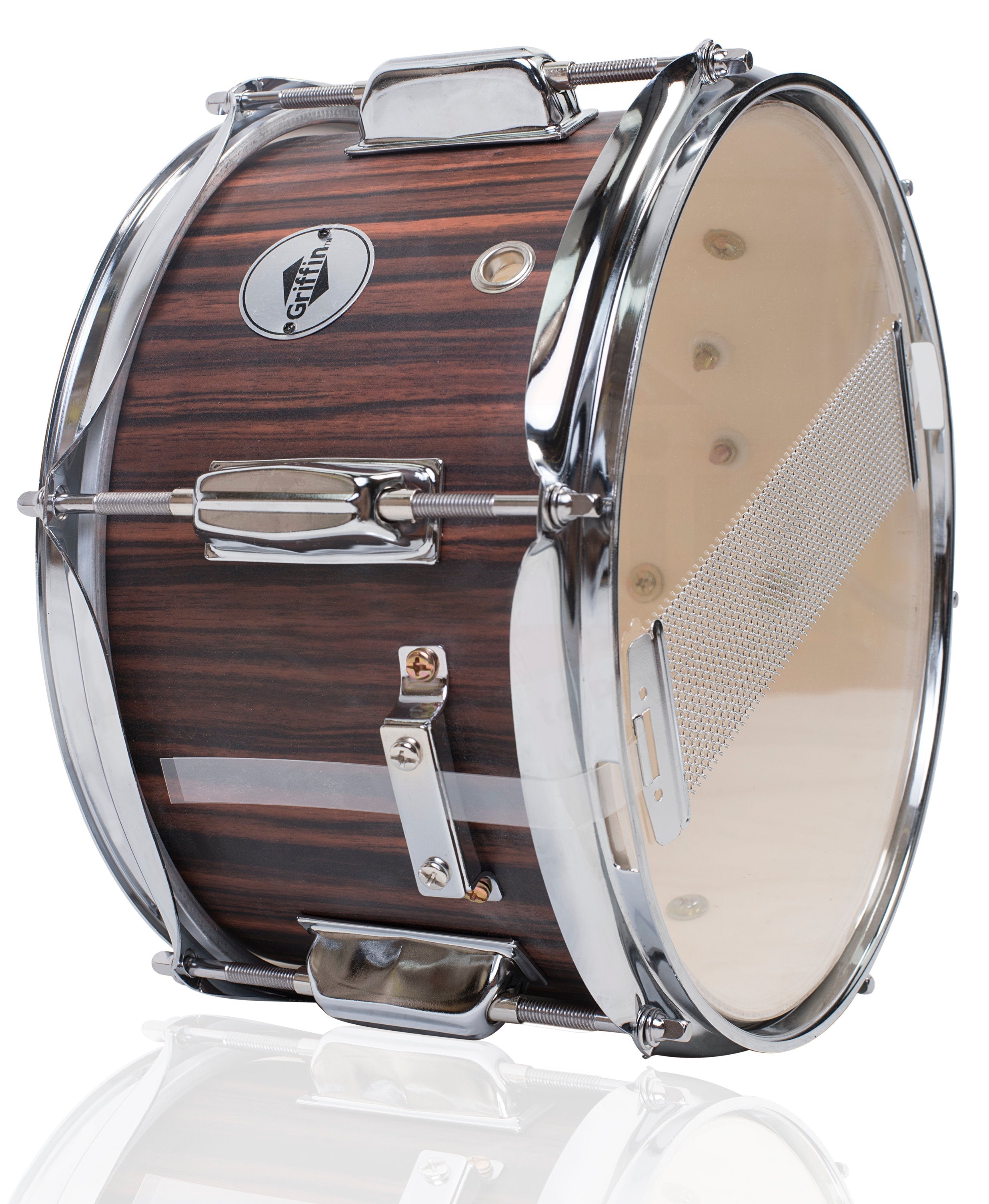 GRIFFIN Firecracker Snare Drum - Acoustic Popcorn 10" x 6" Poplar Mini Wood Shell & Black Hickory PVC - Concert Marching Percussion Musical Instrument GeekStands.com