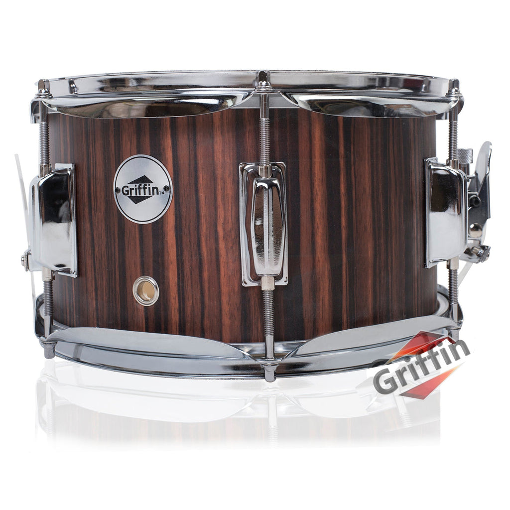 GRIFFIN Firecracker Snare Drum - Acoustic Popcorn 10" x 6" Poplar Mini Wood Shell & Black Hickory PVC - Concert Marching Percussion Musical Instrument GeekStands.com