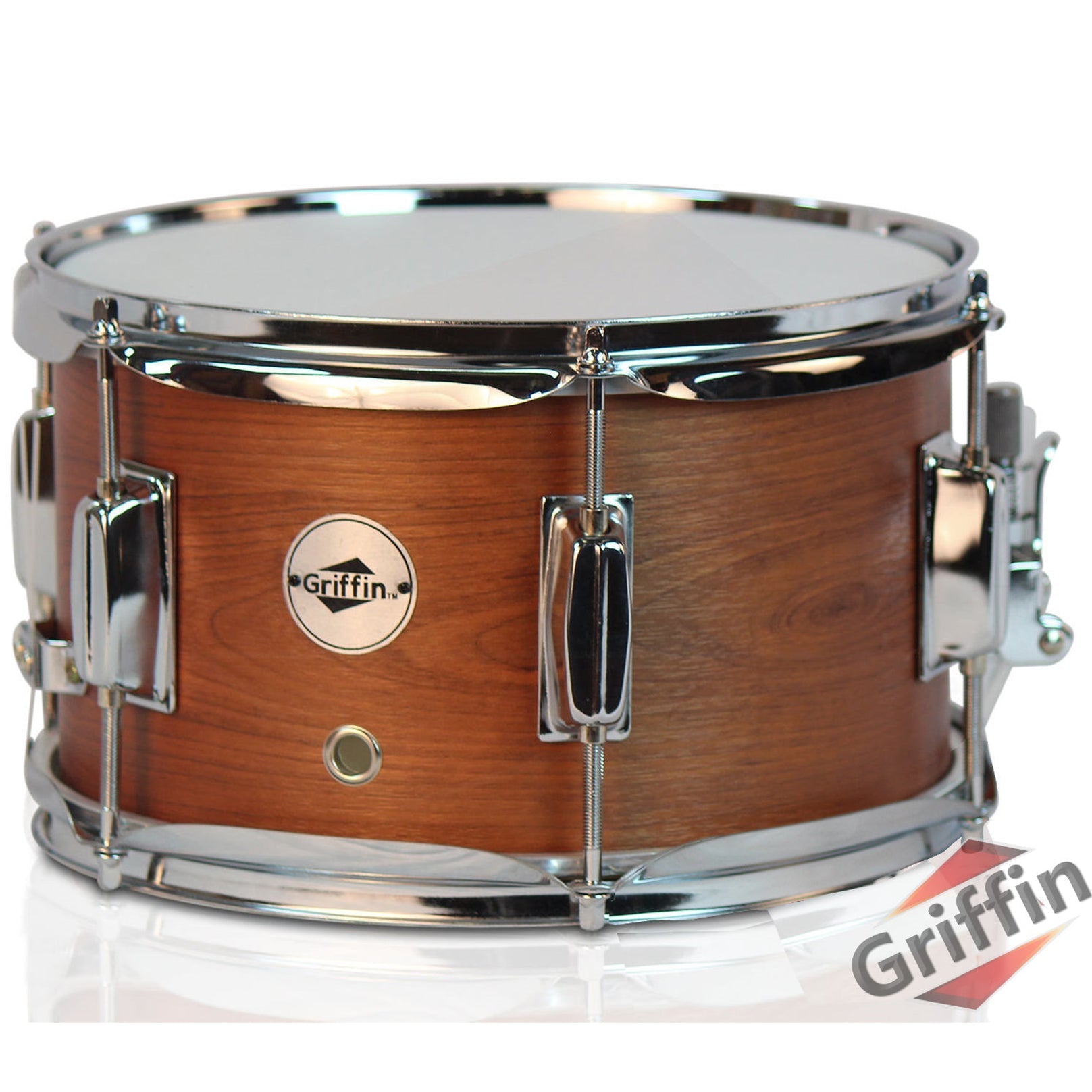 Popcorn Snare Drum by GRIFFIN - Soprano Firecracker 10" x 6" Poplar Wood Shell with Hickory PVC - Concert Percussion Musical Instrument Drummers Key GeekStands.com