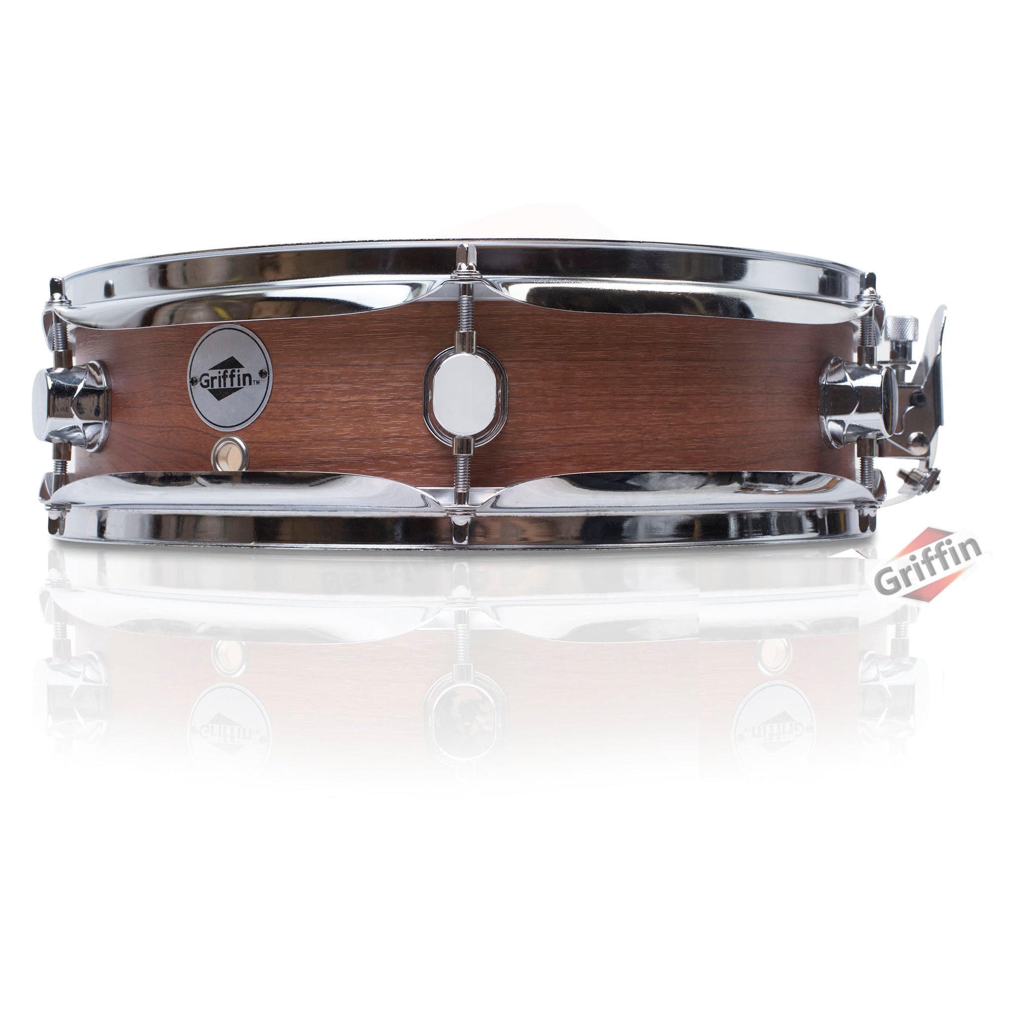 Piccolo Snare Drum 13" x 3.5" by GRIFFIN - 100% Poplar Wood Shell with Flat Hickory Finish & Coated Drum Head - Drummers Acoustic Marching Kit GeekStands.com