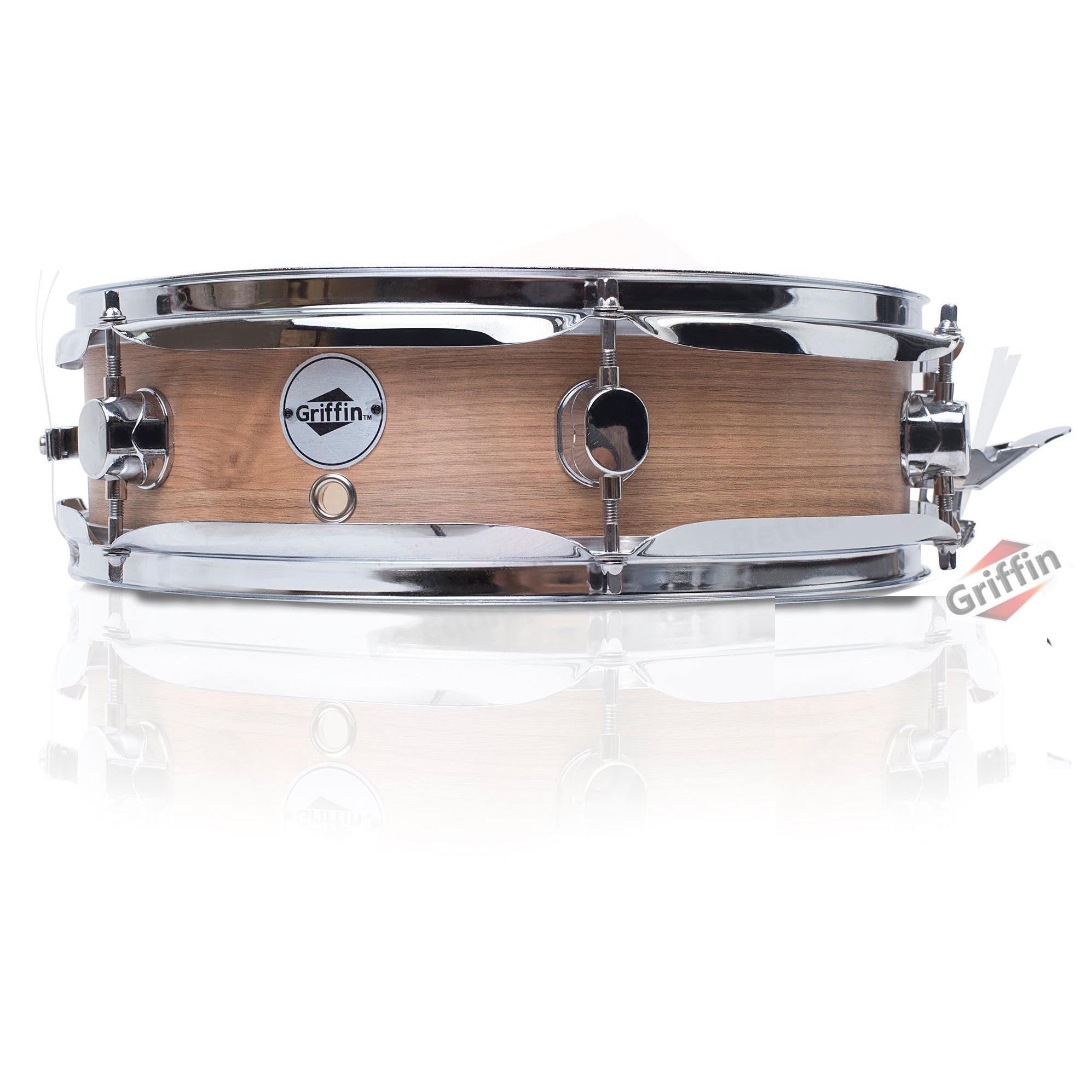 Piccolo Snare Drum 13" x 3.5" by GRIFFIN - 100% Poplar Shell with Oak Wood Finish & Coated Drum Head - Professional Marching Drummers Percussion GeekStands.com