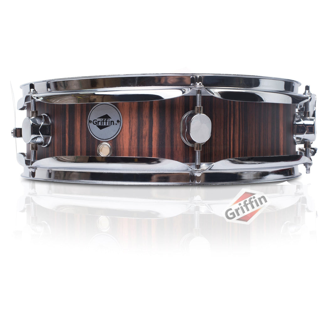 Piccolo Snare Drum 13" x 3.5" by GRIFFIN - 100% Poplar Wood Shell with Black Hickory Finish & Coated Drum Head - Drummers Deluxe Percussion GeekStands.com