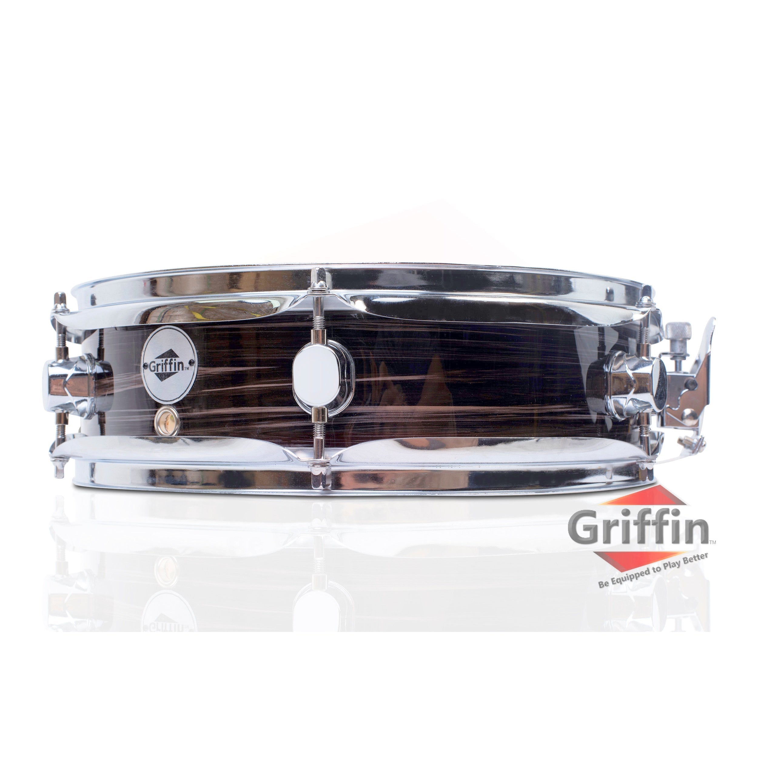 Piccolo Snare Drum 13" x 3.5" by GRIFFIN - 100% Poplar Wood Shell with Zebra Wood Finish & Coated Drum Head - Marching Drummers Percussion GeekStands.com