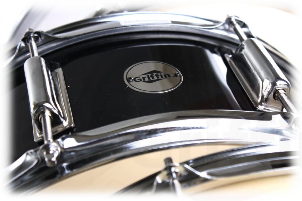 GRIFFIN Snare Drum | Poplar Wood Shell 14" x 5.5" with Black PVC & Coated Head | Acoustic Marching Percussion Musical Instrument Set with Drummers Key, 8 Metal Tuning Lugs & Snare Strainer Throw Off GeekStands.com