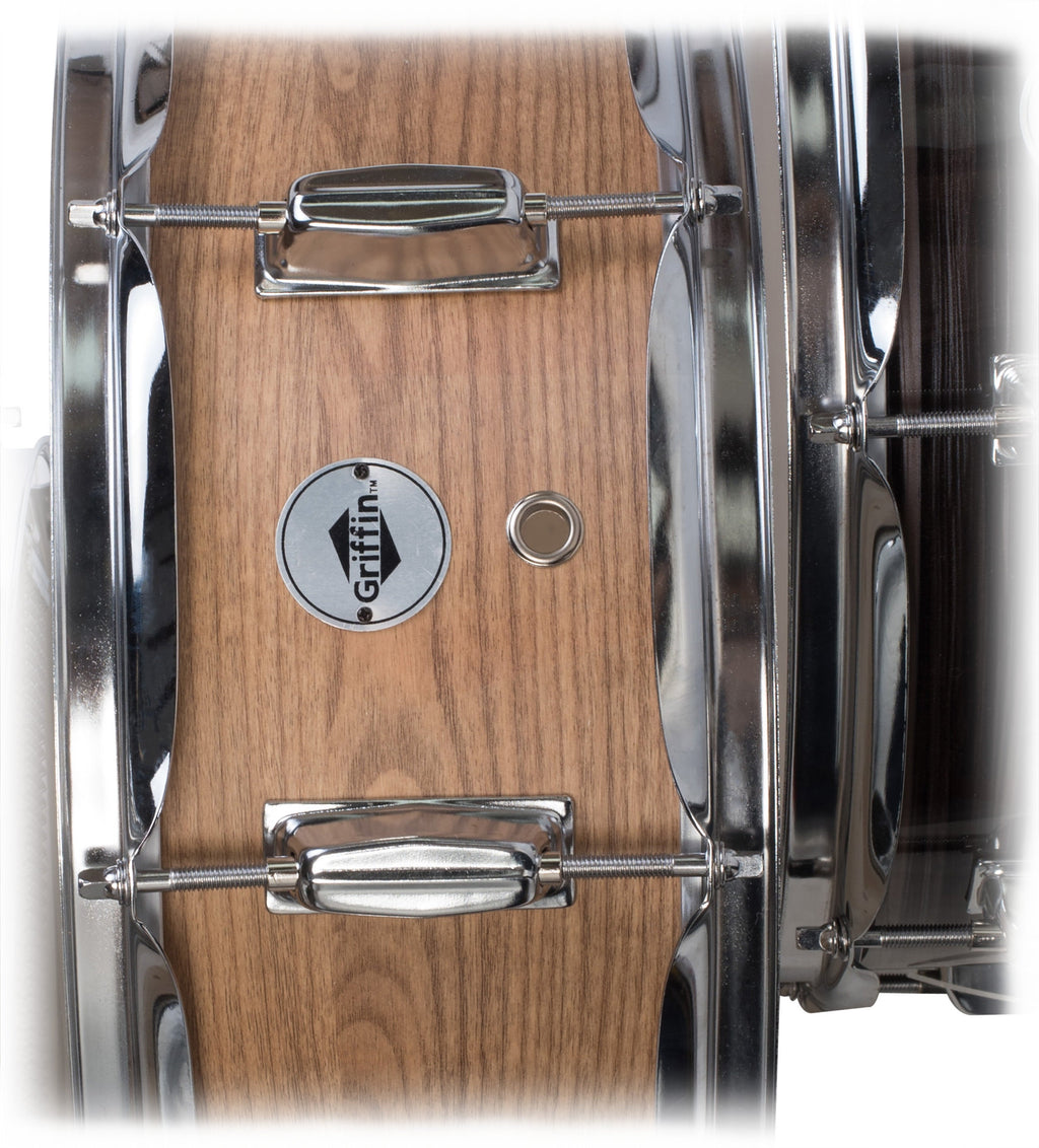 Oak Wood Snare Drum by GRIFFIN | PVC on Poplar Wood Shell 14" x 5.5" | Percussion Musical Instrument with Drummers Key for Students & Professionals|8 Tuning Lugs & Deluxe Snare Strainer GeekStands.com