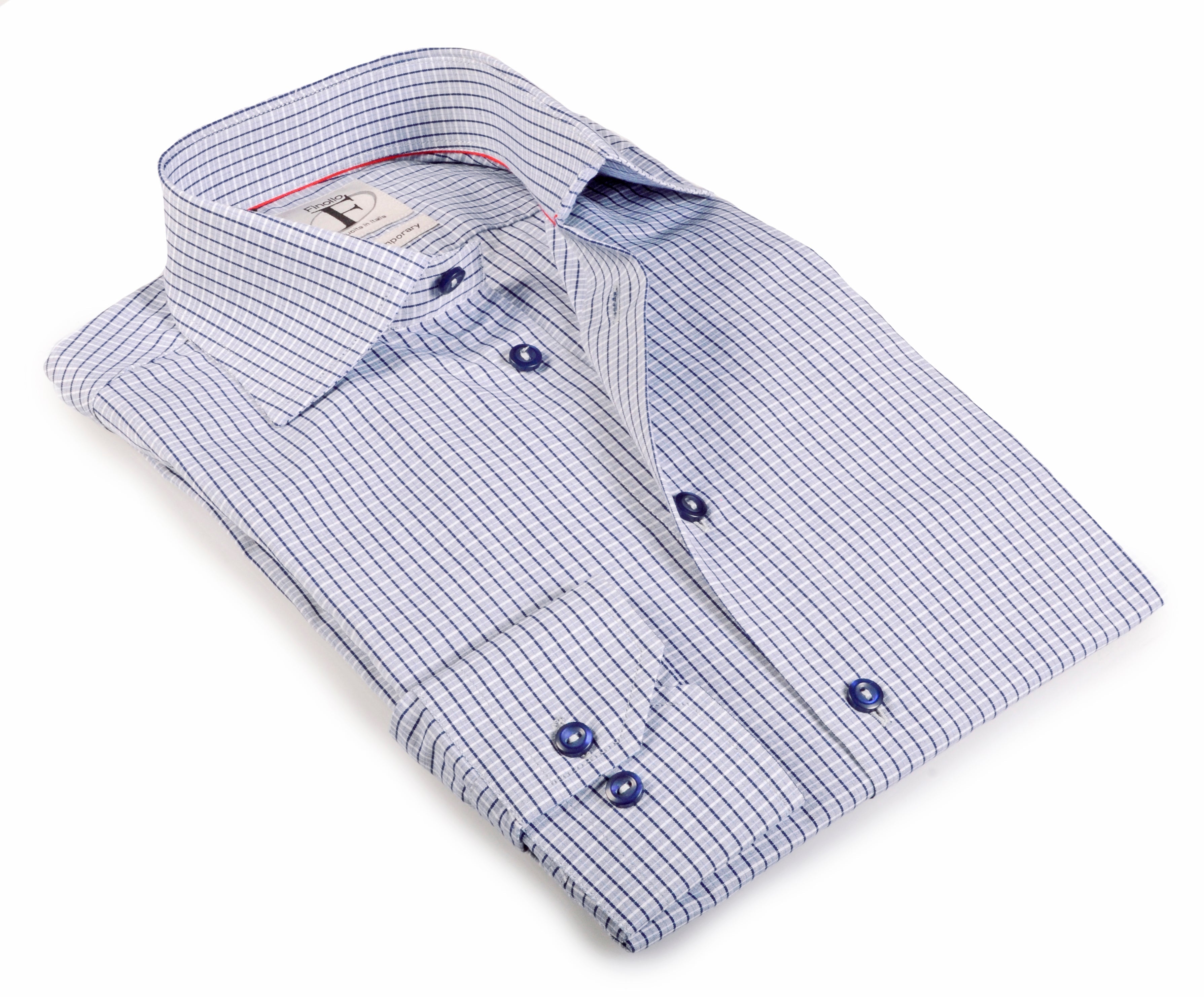 Made in Italy Dress Shirts// Navy Check- contemporary fit- Final Sale LEVINAS® Official