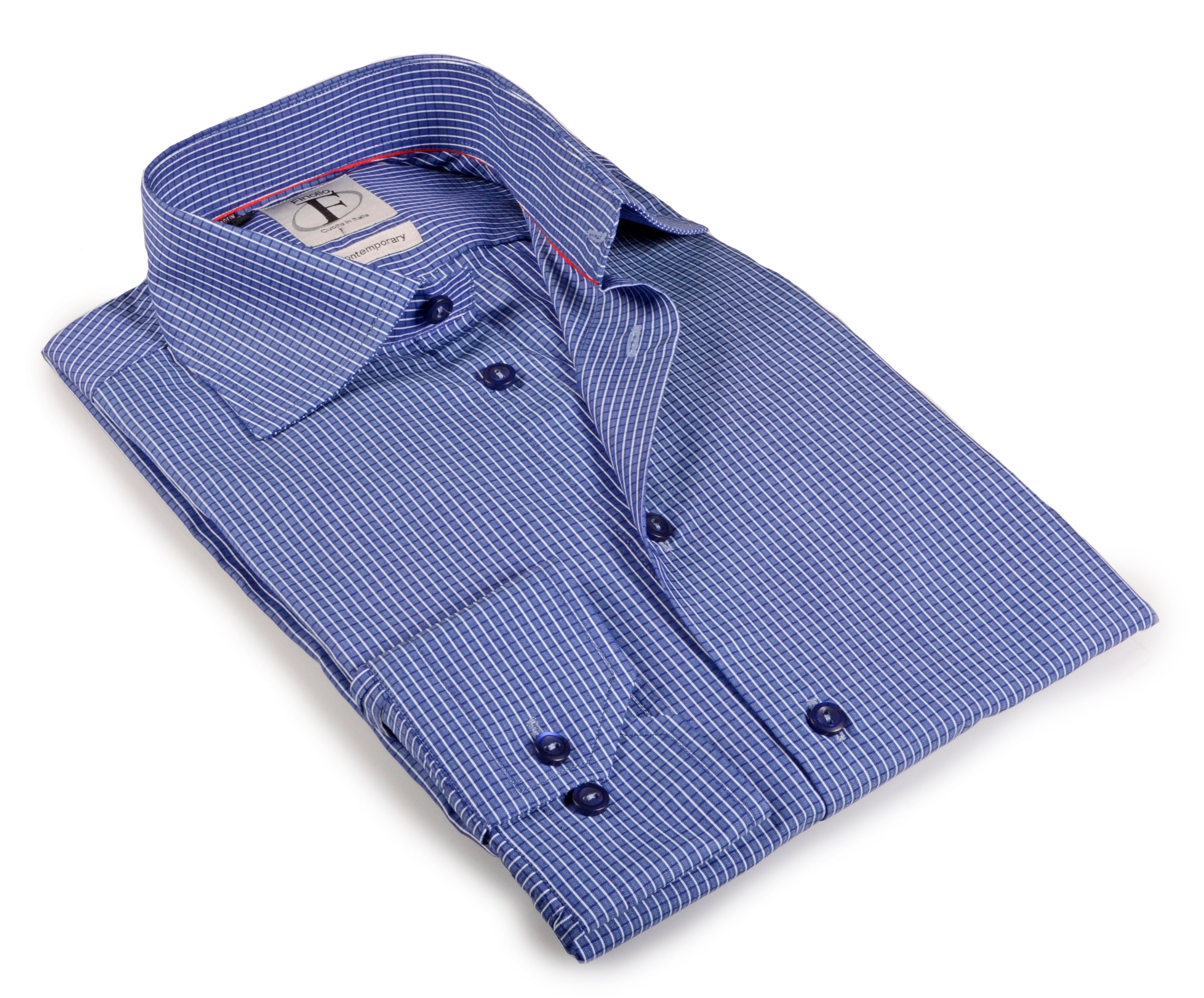 Made in Italy Dress Shirts// Navy Check - contemporary fit- Final Sale LEVINAS® Official