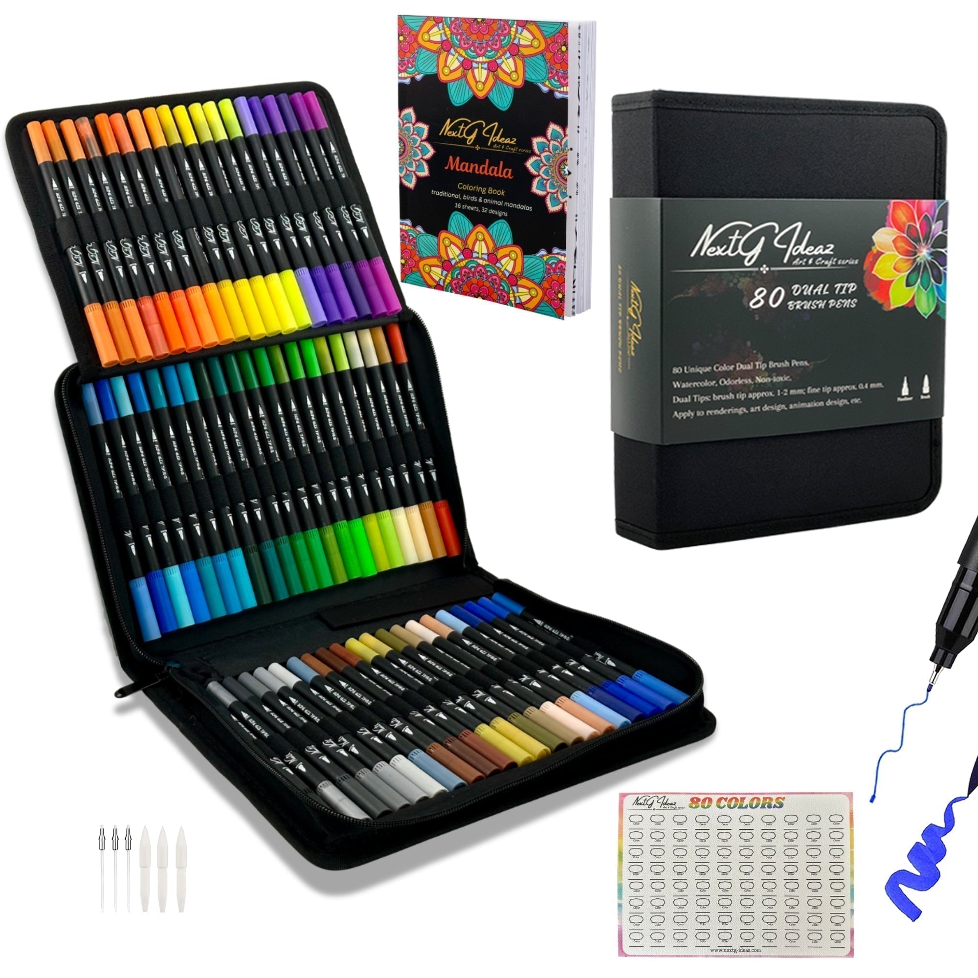 NextG Ideaz Dual Tip Brush Art Marker Pens - 80 Unique Color Pens NextG Ideaz