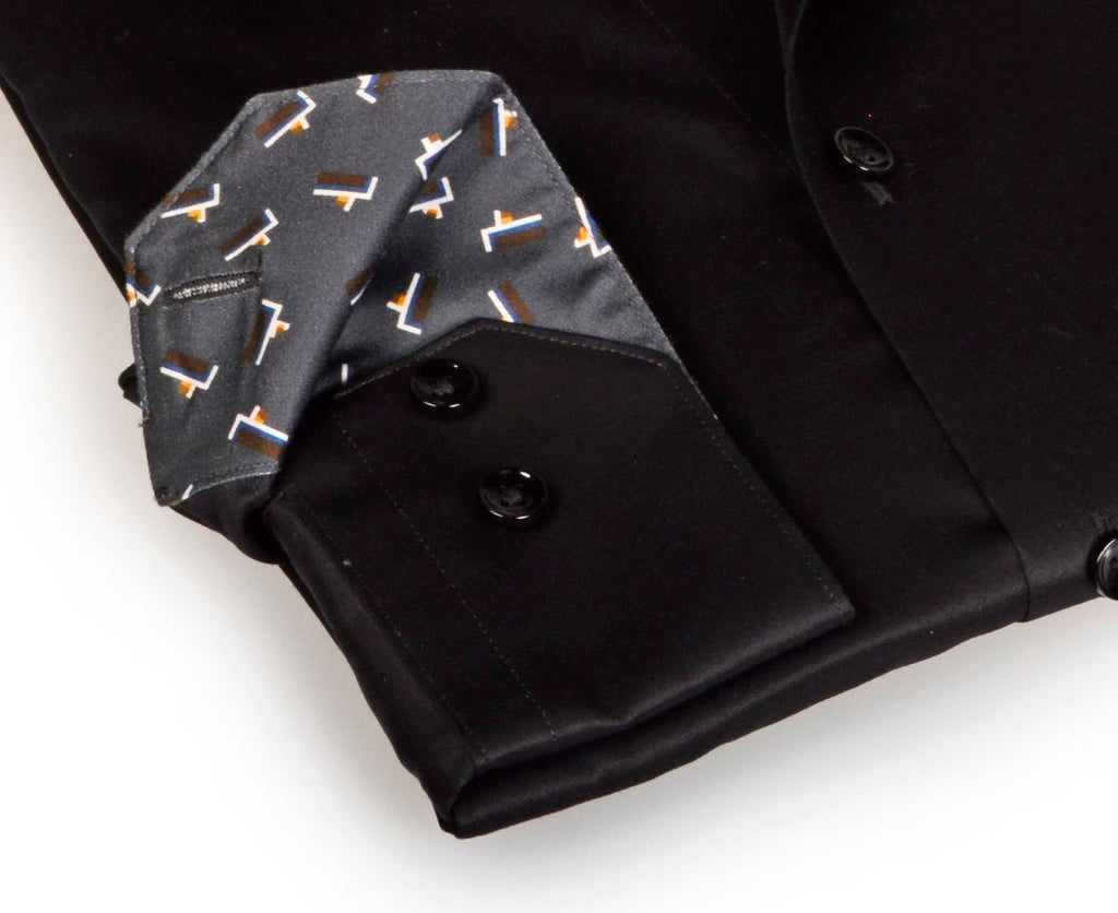 Michael Button-Up  Shirt With Contrast Details // Black // Contemporary Fit (Regular) LEVINAS® Official