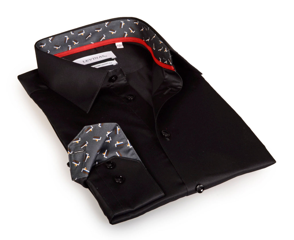 Michael Button-Up  Shirt With Contrast Details // Black // Contemporary Fit (Regular) LEVINAS® Official