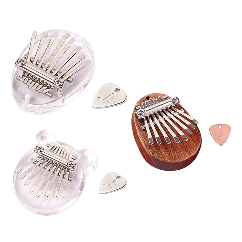 Mini Kalimba Thumb Piano 8 Keys Finger Transparent Acrylic Wood Musical Instrument with Tuning Hammer for Kids Adult Beginners