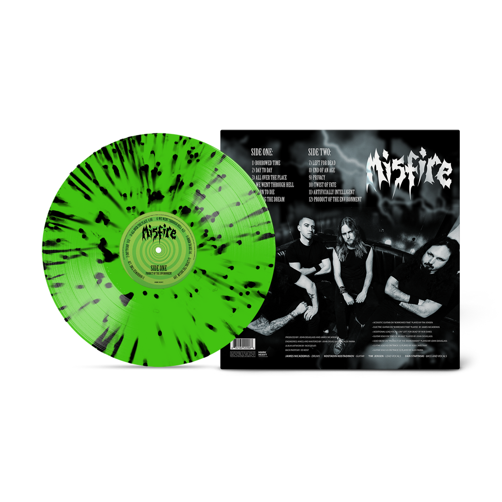 Misfire - Product Of The Environment Neon Green with Black Splatter Vinyl MNRK Heavy
