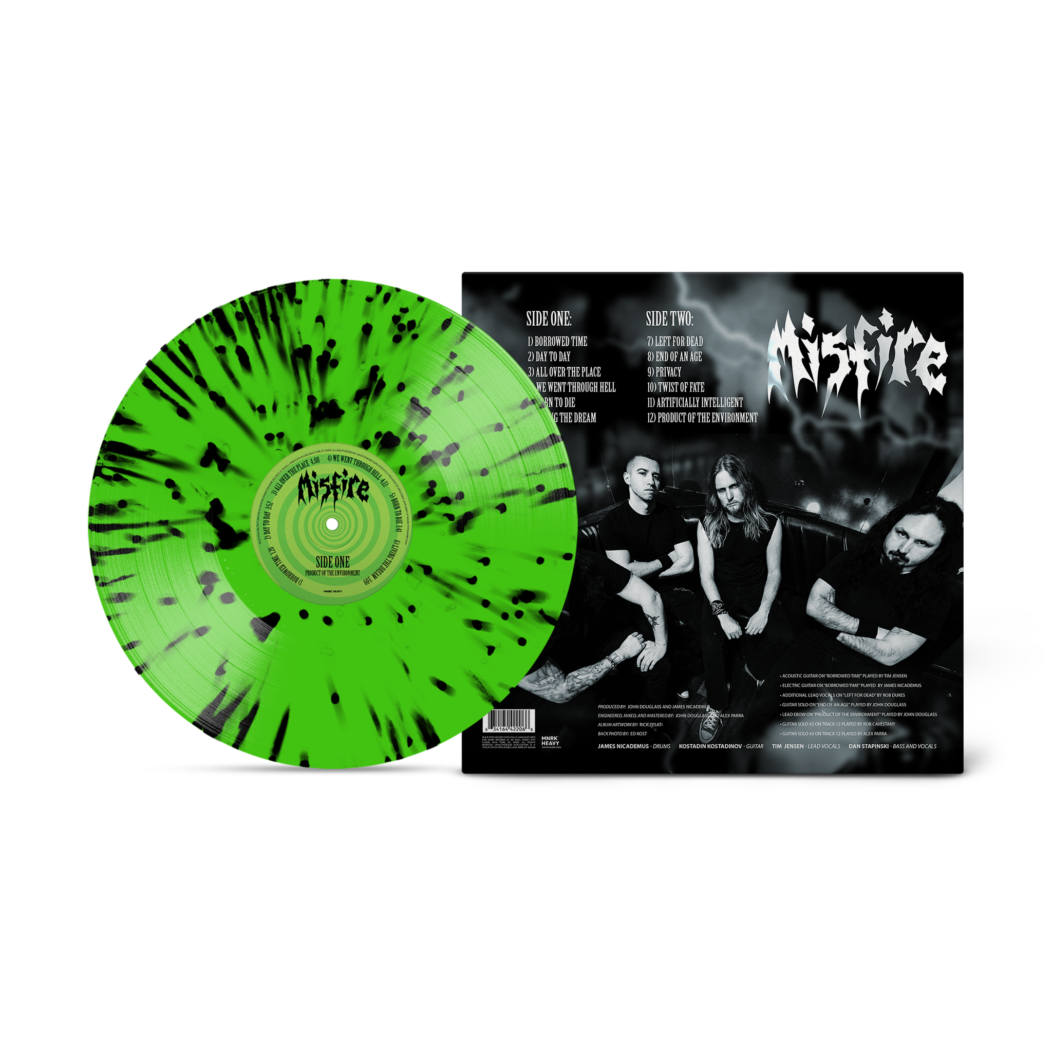 Misfire - Product Of The Environment Neon Green with Black Splatter Vinyl MNRK Heavy