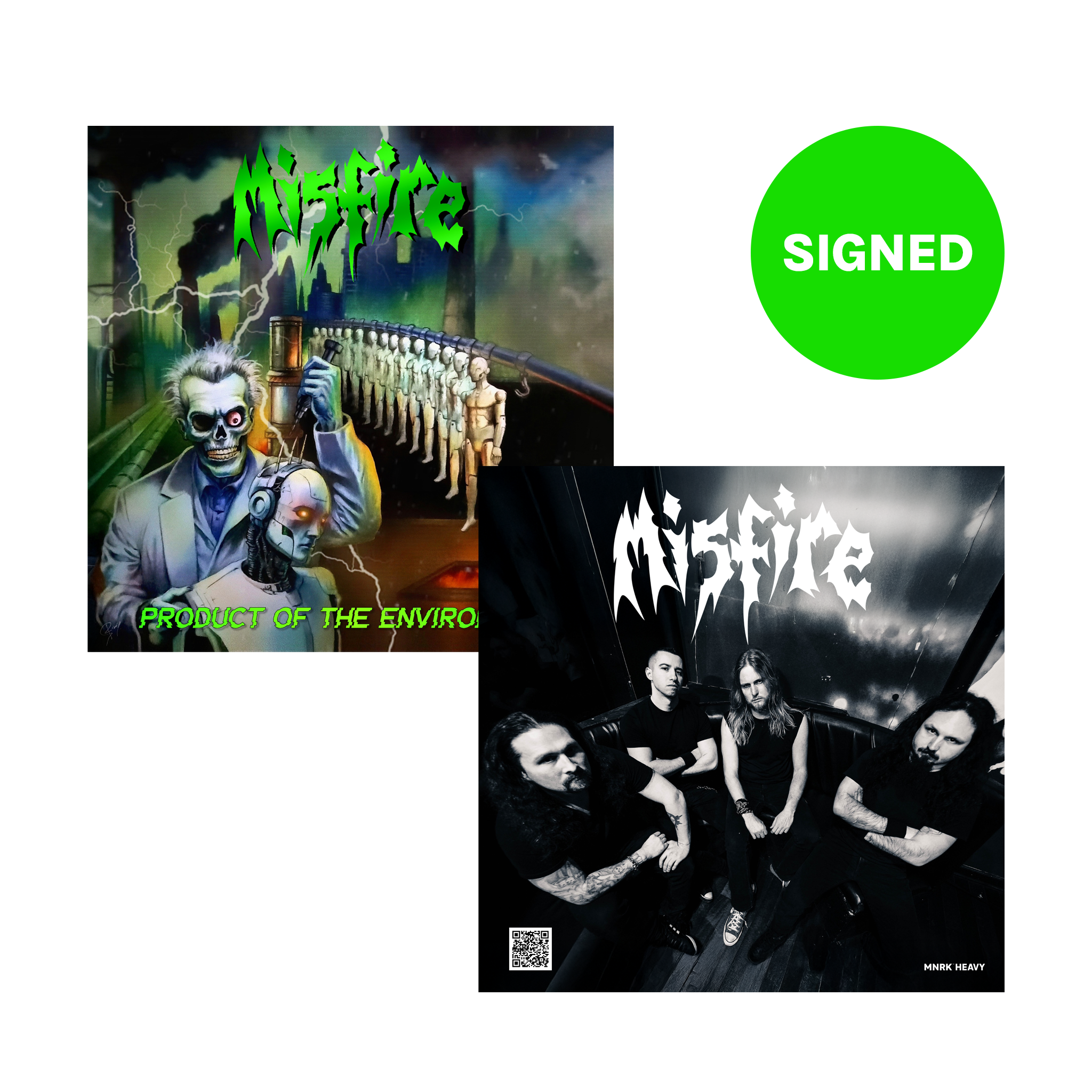 Misfire - Product Of The Environment Neon Green with Black Splatter Vinyl MNRK Heavy