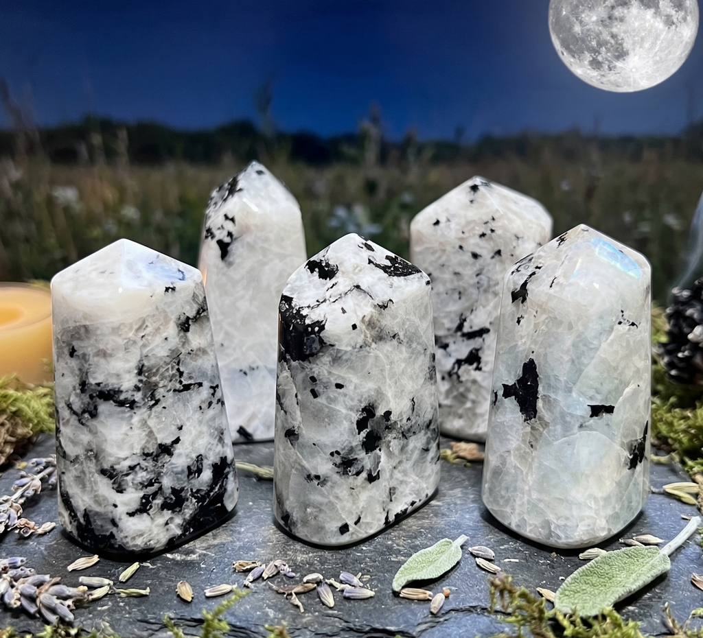 Rainbow Moonstone Point Tower Carving Gemstone Statue Home Decor Supply Amazing Crystals
