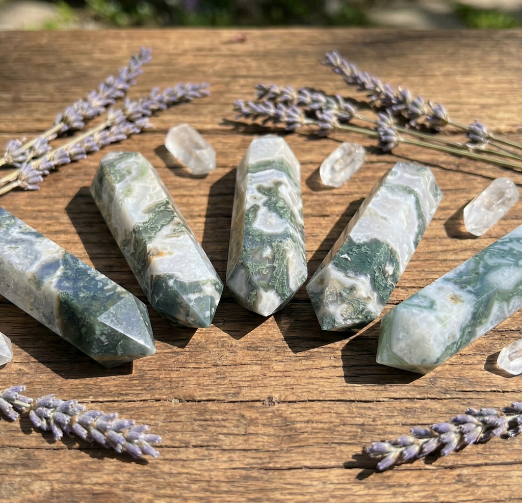 Large Moss Agate Double Point Crystal Carving Amazing Crystals