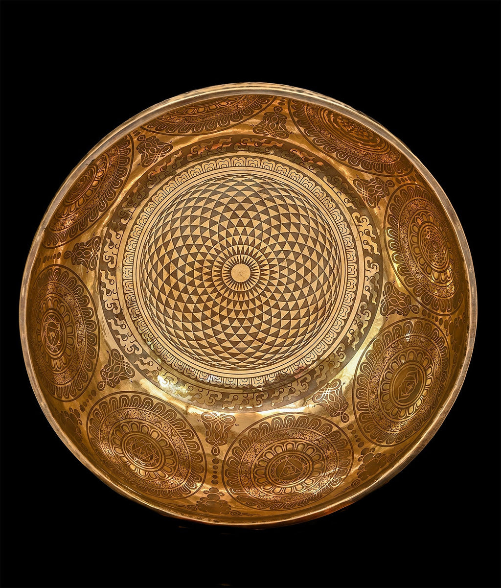 New Etched Jambati Cosmos Jambati Singing Bowl F#2 93Hz 11" N16190 Bodhisattva Trading Company