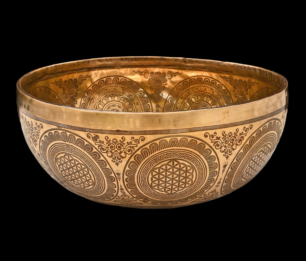 New Etched Jambati Cosmos Jambati Singing Bowl F#2 93Hz 11" N16190 Bodhisattva Trading Company