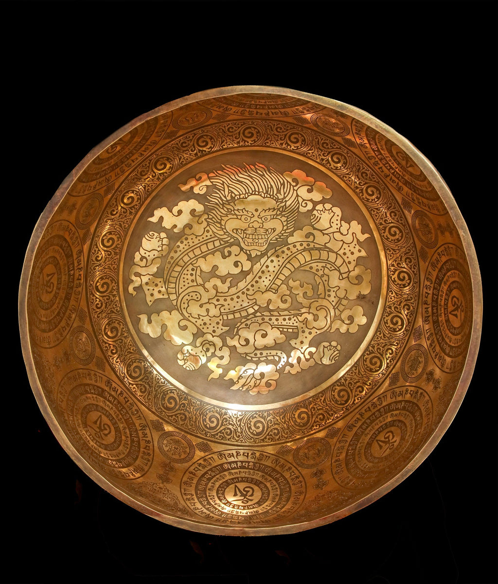 New Etched Jambati Dragon Singing Bowl F#2 92Hz 15" E16192 Bodhisattva Trading Company