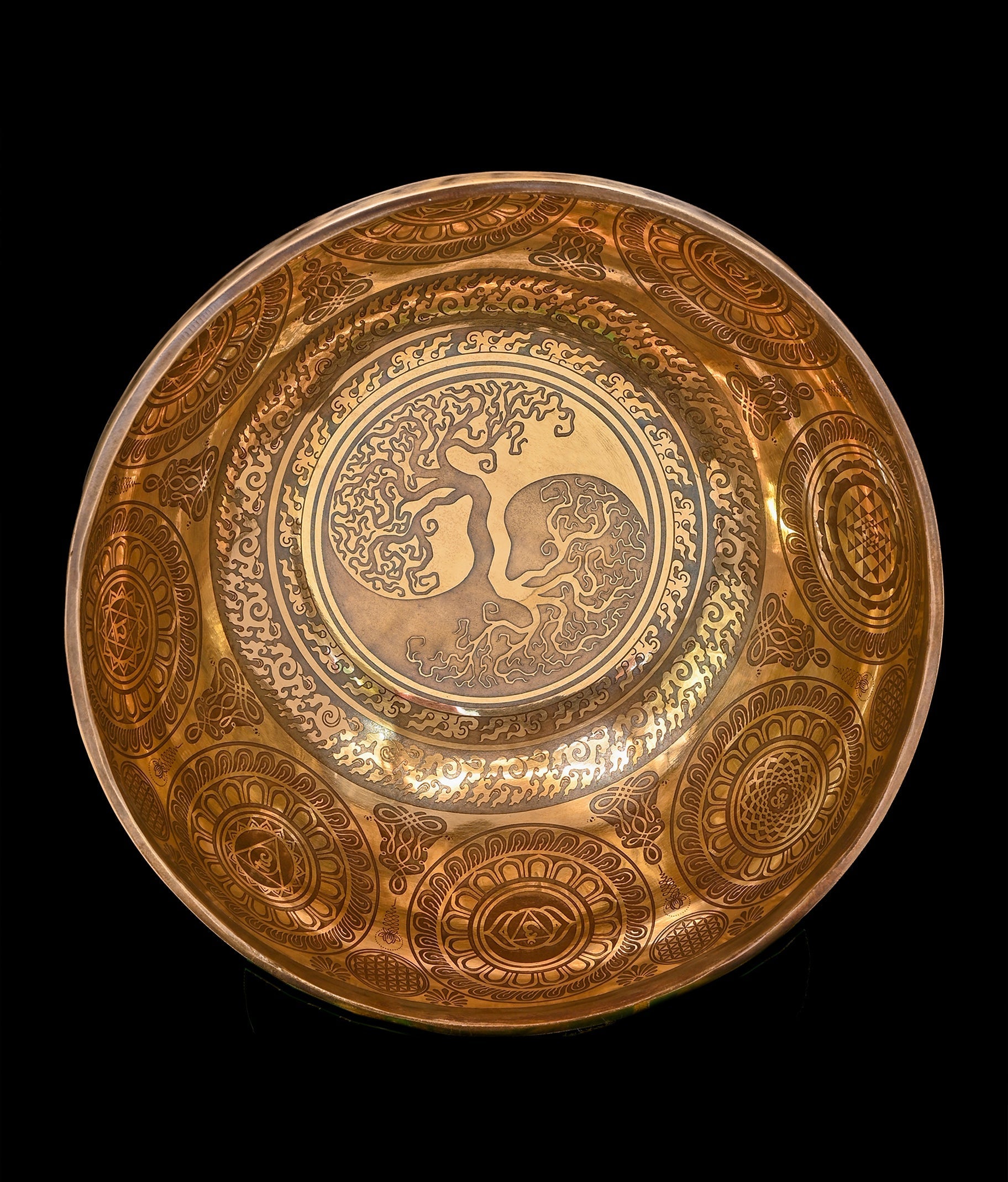 New Etched Jambati Tree of Life Singing Bowl B2 122Hz 10.5" N16221 Bodhisattva Trading Company