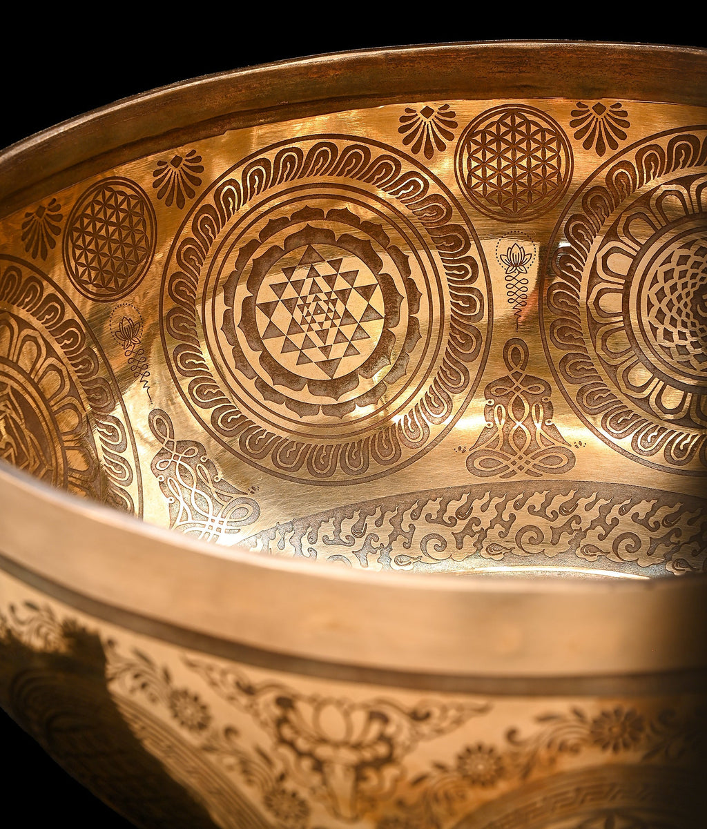 New Etched Jambati Tree of Life Singing Bowl B2 122Hz 10.5" N16221 Bodhisattva Trading Company