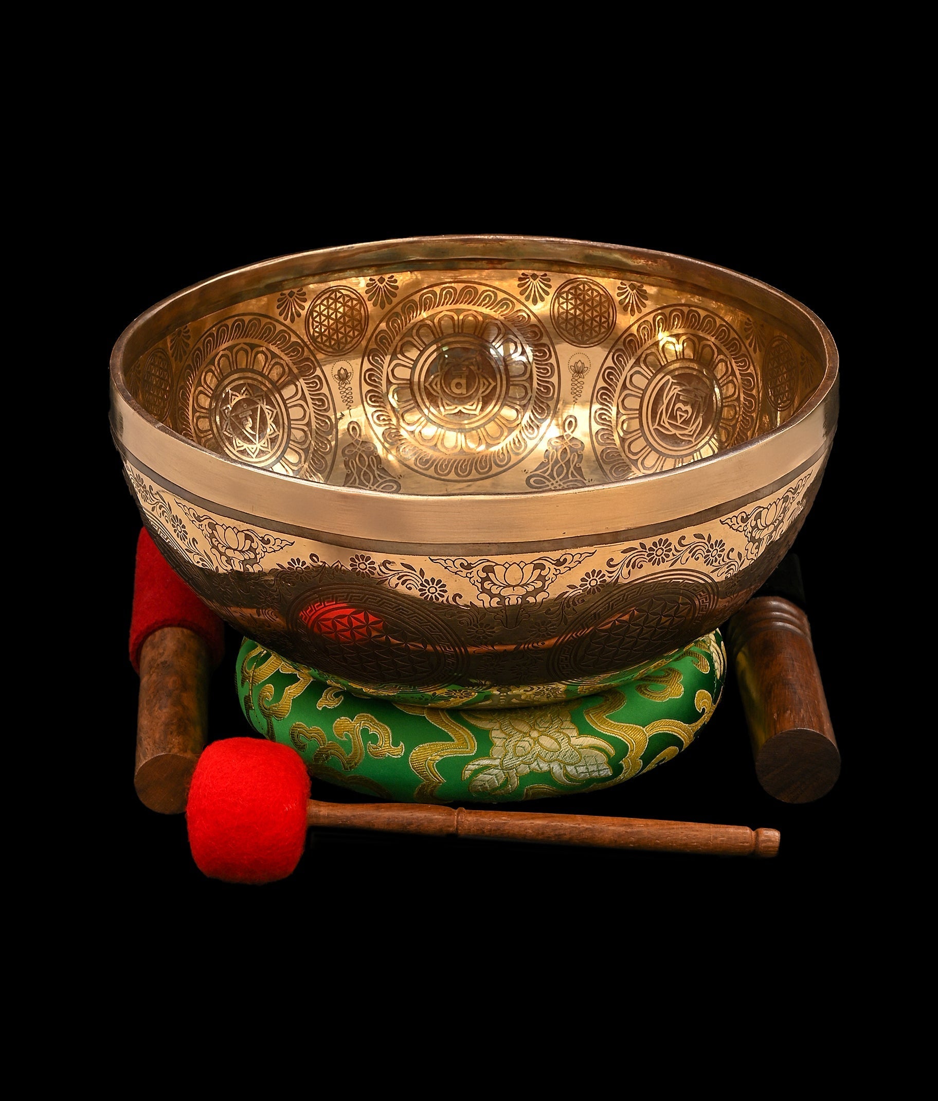 New Etched Jambati Tree of Life Singing Bowl B2 122Hz 10.5" N16221 Bodhisattva Trading Company