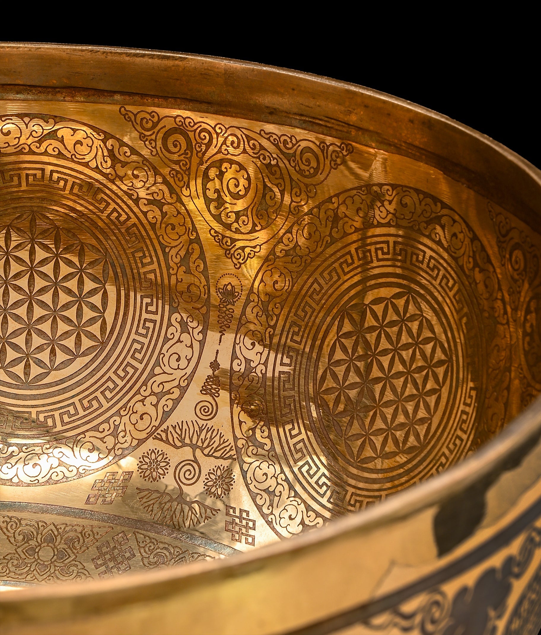 New Etched Jambati Tree of Life Jambati Singing Bowl F2 86Hz 11" N16224 Bodhisattva Trading Company