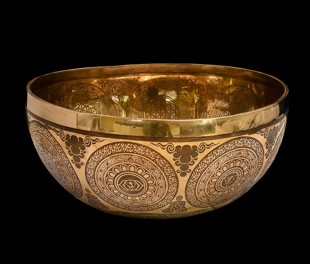 New Etched Jambati Tree of Life Jambati Singing Bowl F2 86Hz 11" N16224 Bodhisattva Trading Company