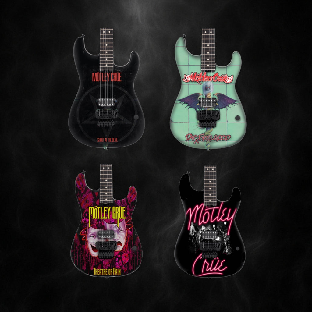 The Complete Mötley Crüe Album Cover Collectible Miniature Guitar Set – All 4 Official Mini Guitar Designs The Mini Axe