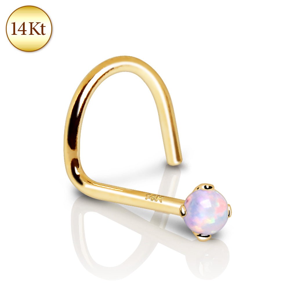 14Kt Yellow Gold Nose Screw with Prong Set Opalite Fashion Hut Jewelry