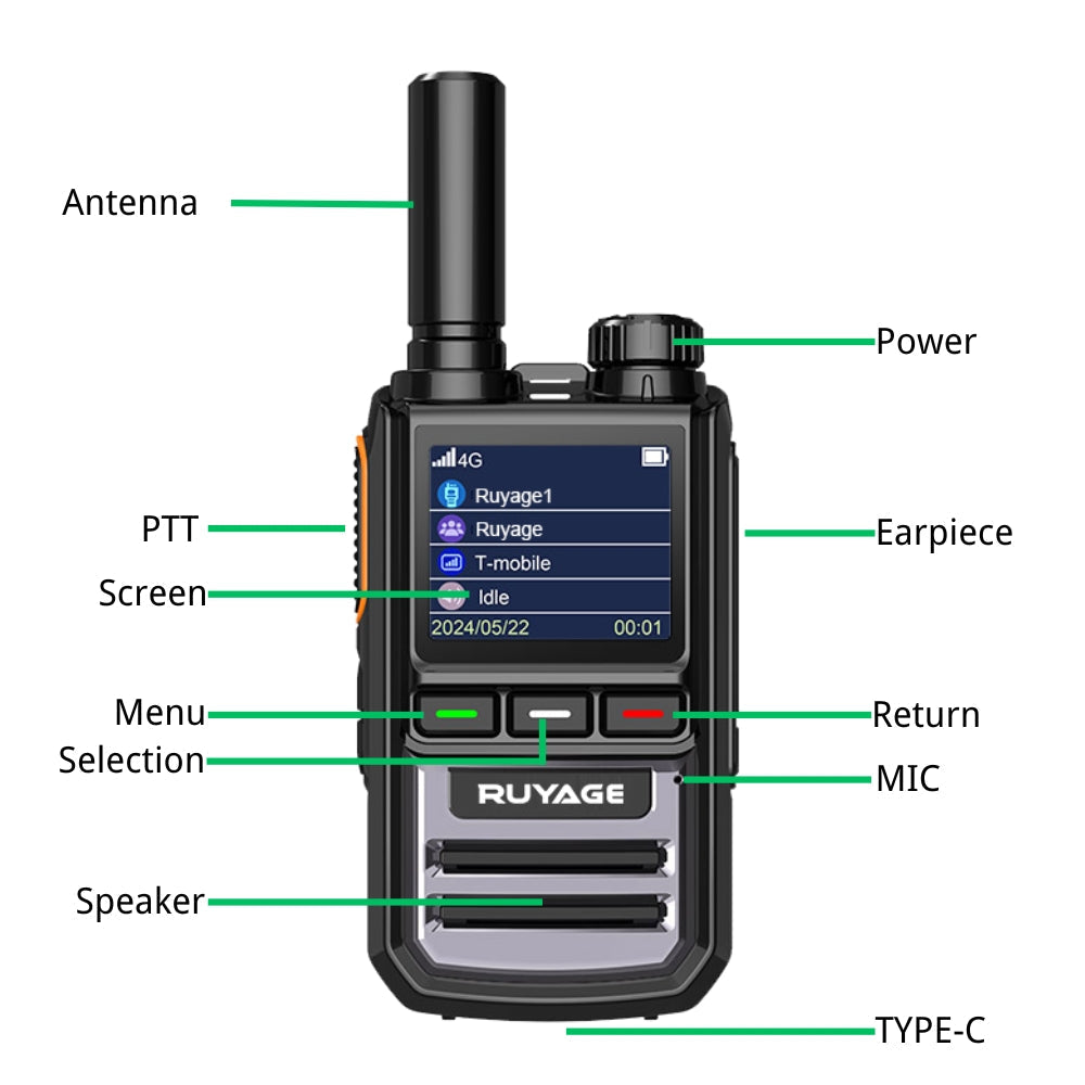 Ruyage R1 Two Way Radio Nationwide LTE Push-to-Talk Walkie Talkie Ruyage Radio
