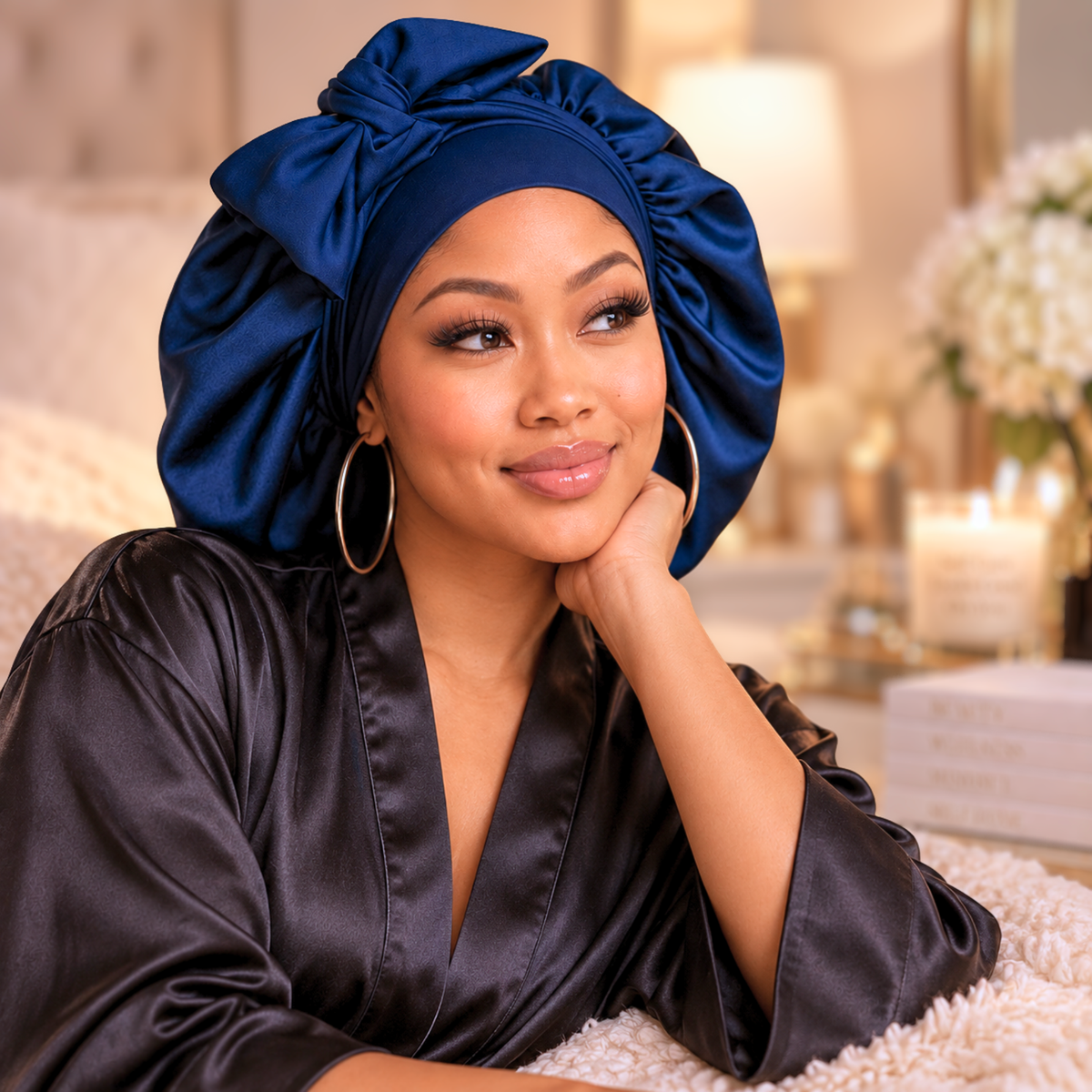 Satin Hair Bonnet for Sleeping – Adjustable Stretch Tie PHC