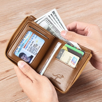 New Men Wallets Fashion Short Desigh Zipper Card Holder Men Leather Purse Solid Coin Pocket High Quality Male Purse Gentleman.Clothing