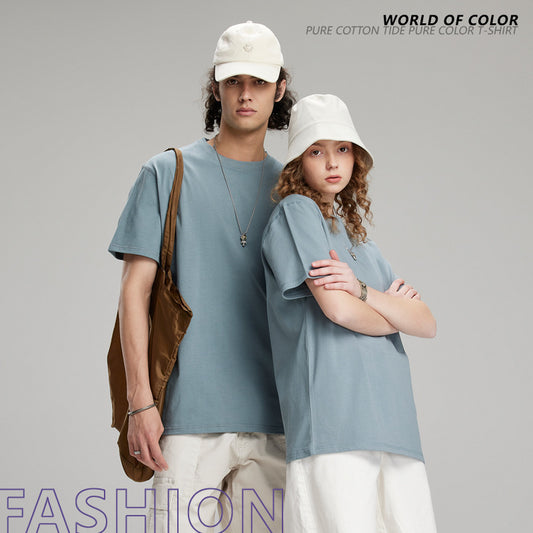 Solid color T-shirt summer breathable loose short-sleeved round neck men and women