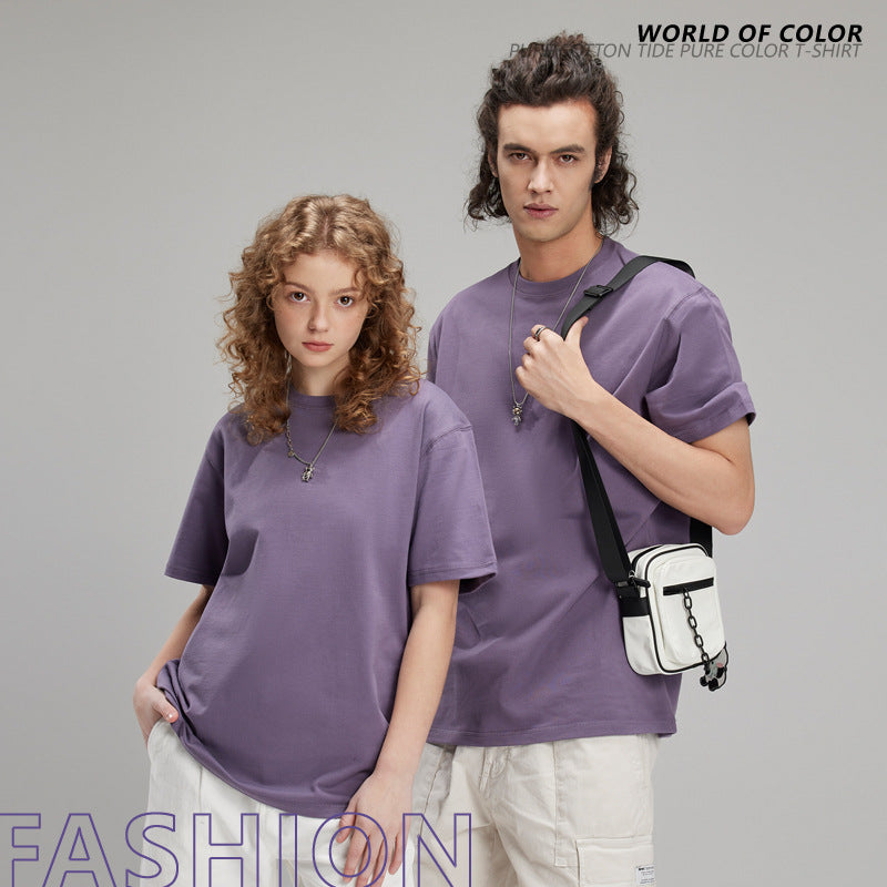 Solid color T-shirt summer breathable loose short-sleeved round neck men and women