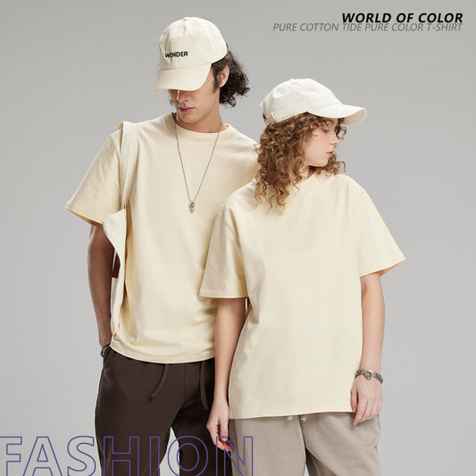 Solid color T-shirt summer breathable loose short-sleeved round neck men and women